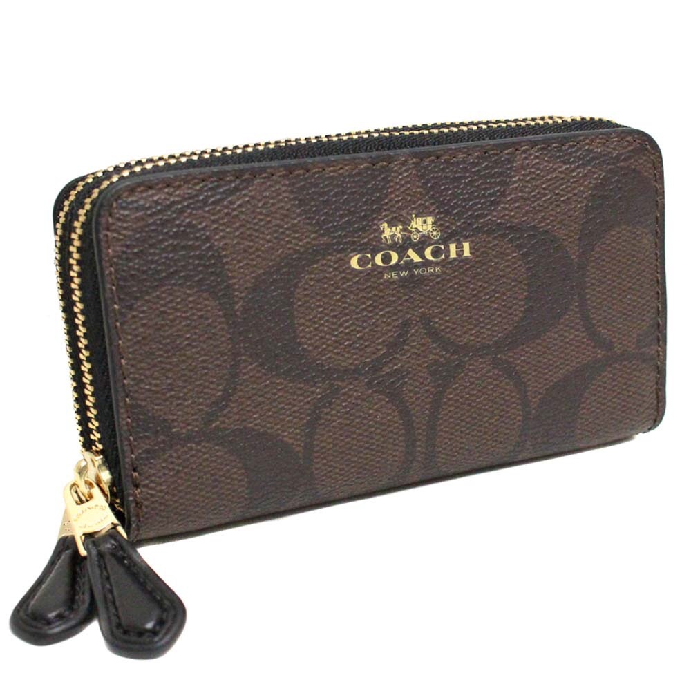 Coach Signature Double Zip Coin Case Brown/Black